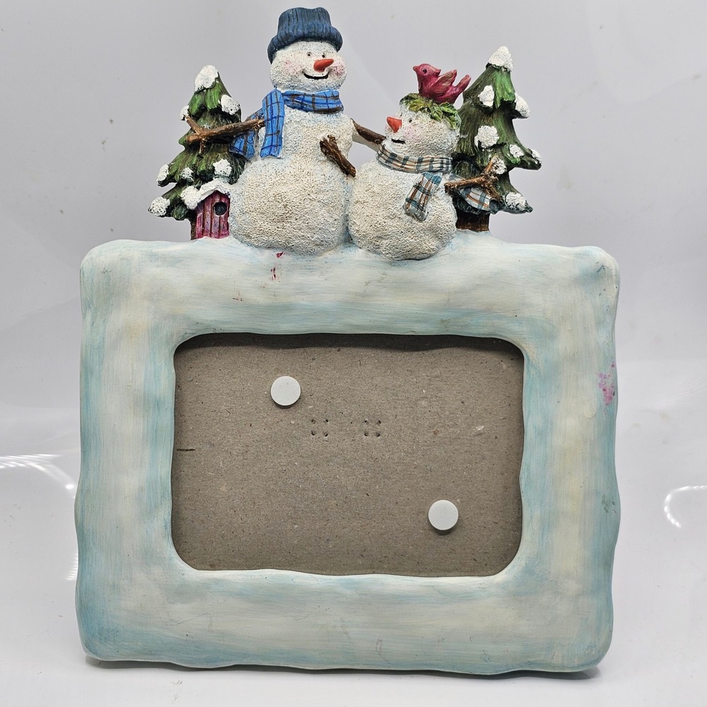 Christmas Snowman Resin Photo Frame Winter Holiday Decor Blue White 4x6